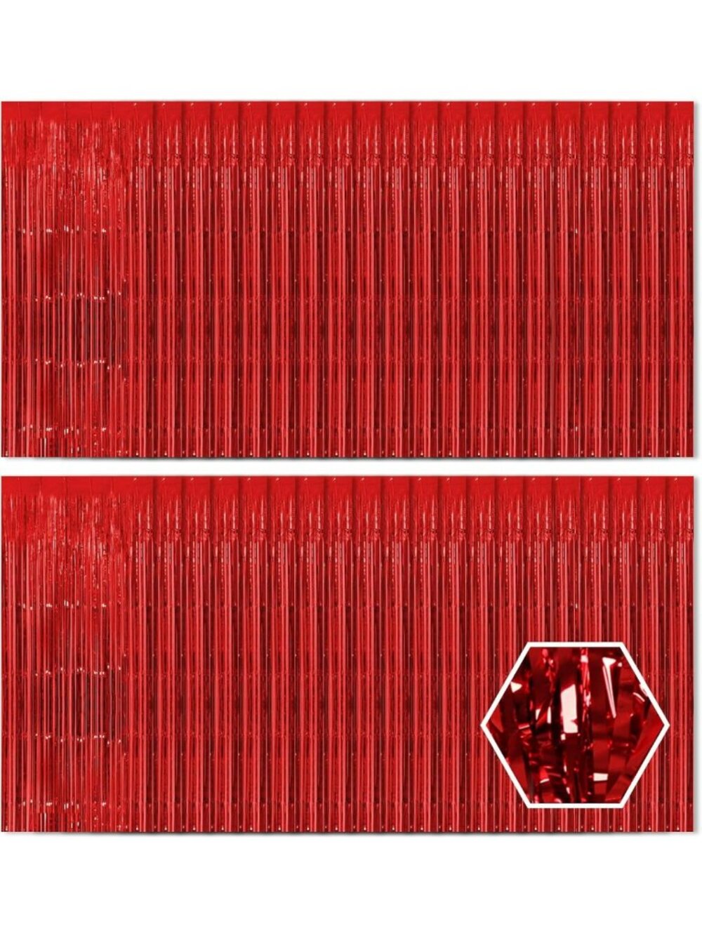 40 Pack Red Foil Fringe Curtains - Metallic Tinsel Backdrop for Party Decor